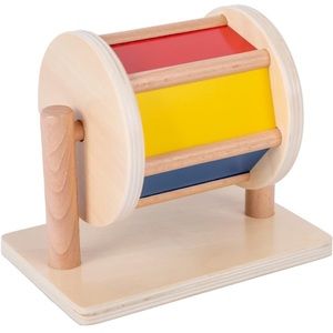 Montessori wooden spinning drum baby toy with mirror panel